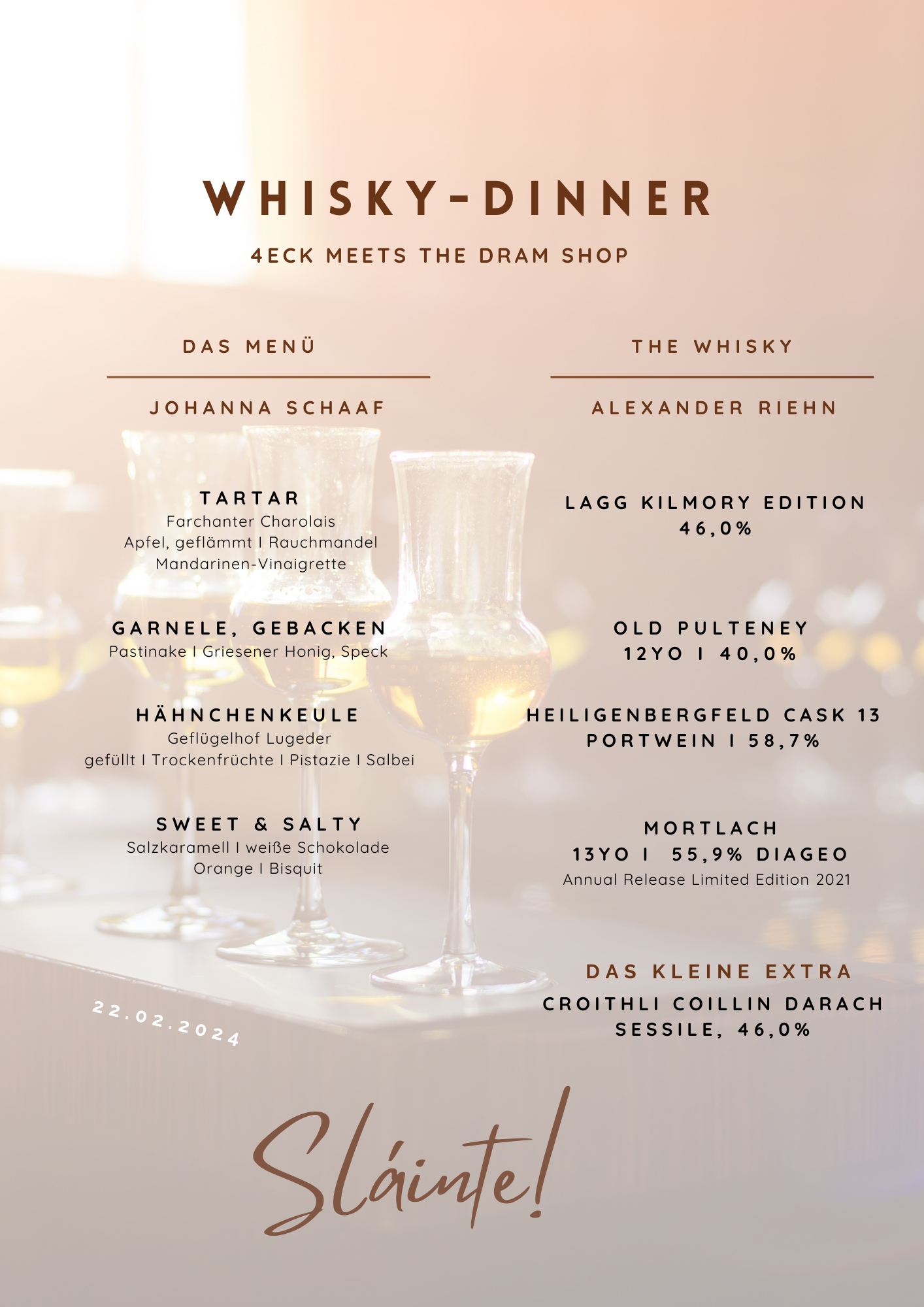 Whisky-Dinner 4Eck Dram Shop Garmisch Februar 2024